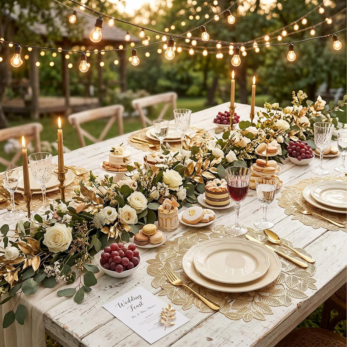 Gold Leaf Placemats Set of 8 Metallic Round Table Placemats