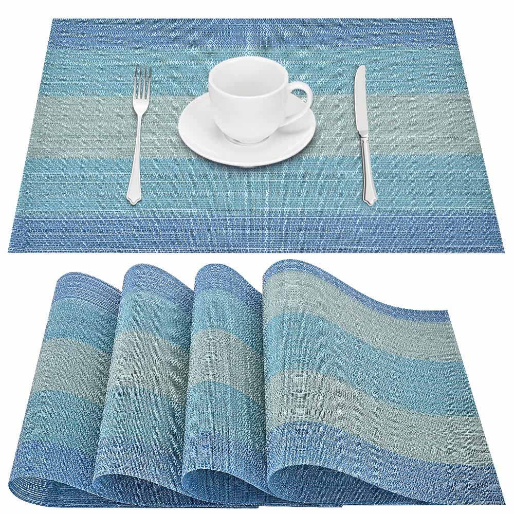 GIVERARE Placemats Set of 4, Heat-Resistant Woven Vinyl Placemat, Non-Slip Washable PVC Table Mat, Easy to Clean Premium Plastic Mats for Dining, Kitchen Table (Turquoise)