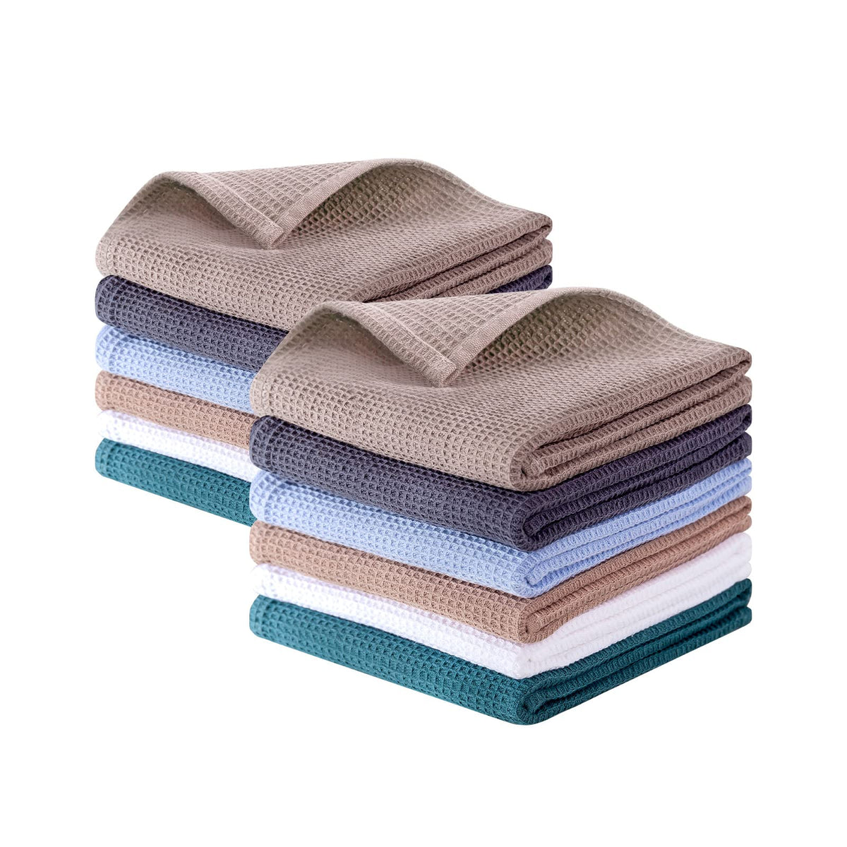QUILTINA Dish Towels Set, 100% Cotton Waffle Weave Kitchen Towels 6 Pack, 17 x 25 Inches, Super Absorbent for Drying and Cleaning, Beige, Brown, Dark Grey