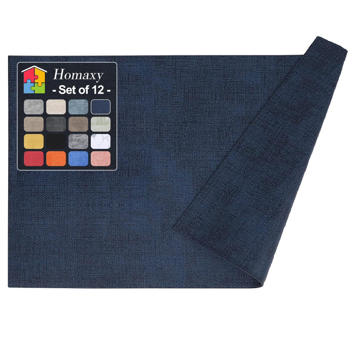 Homaxy Wedge Faux Leather Placemats for Round Table, Set of 6, Light Grey