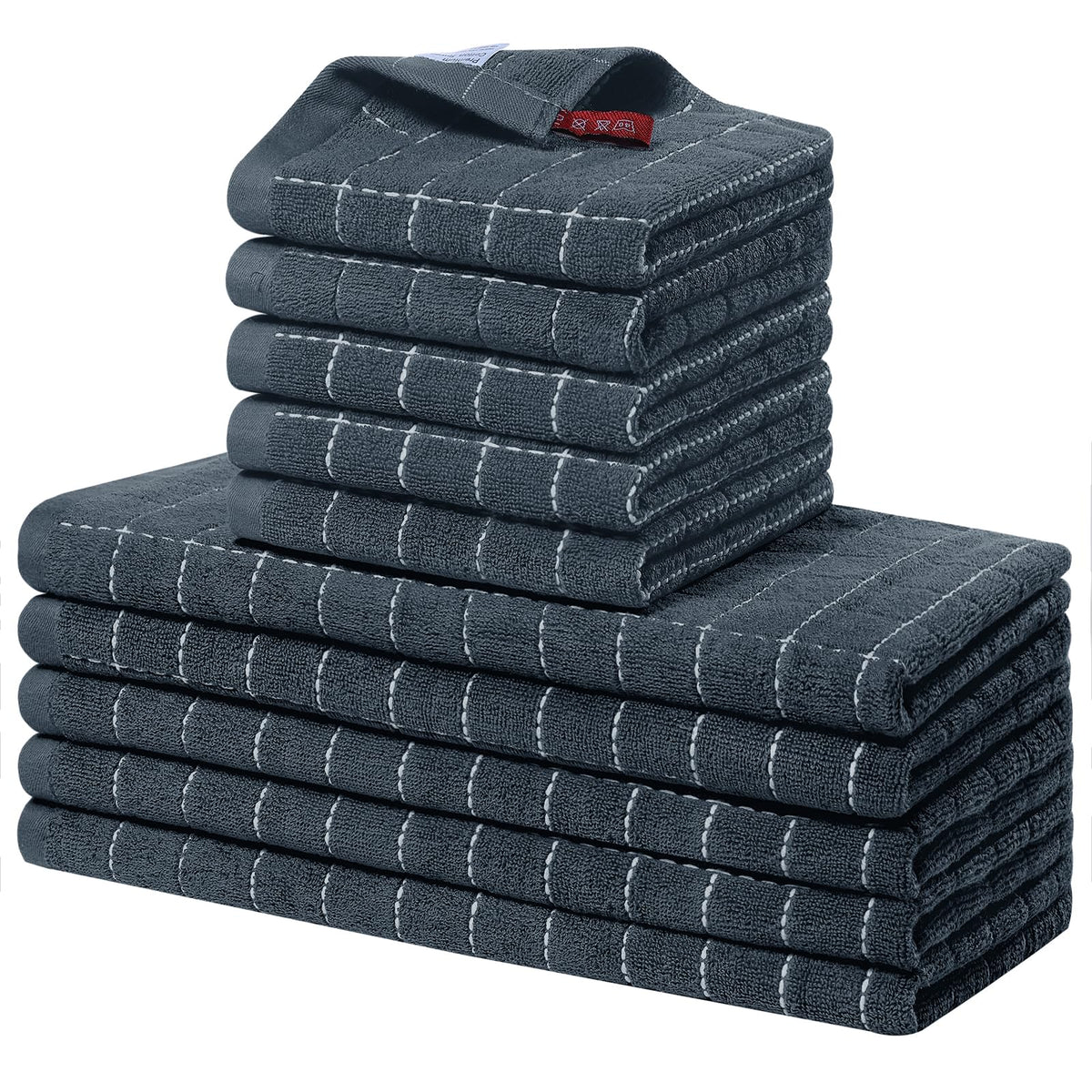 Homaxy Cotton Terry Kitchen Towels and Dishcloths Set of 8, Black