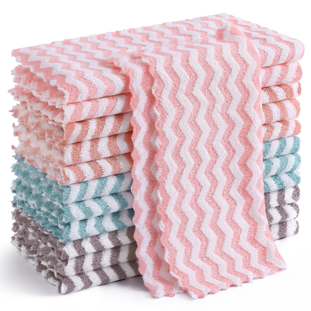 Homaxy 12 Pack Coral Velvet Dish Cloths, 10 x 10 inches, Dark Grey