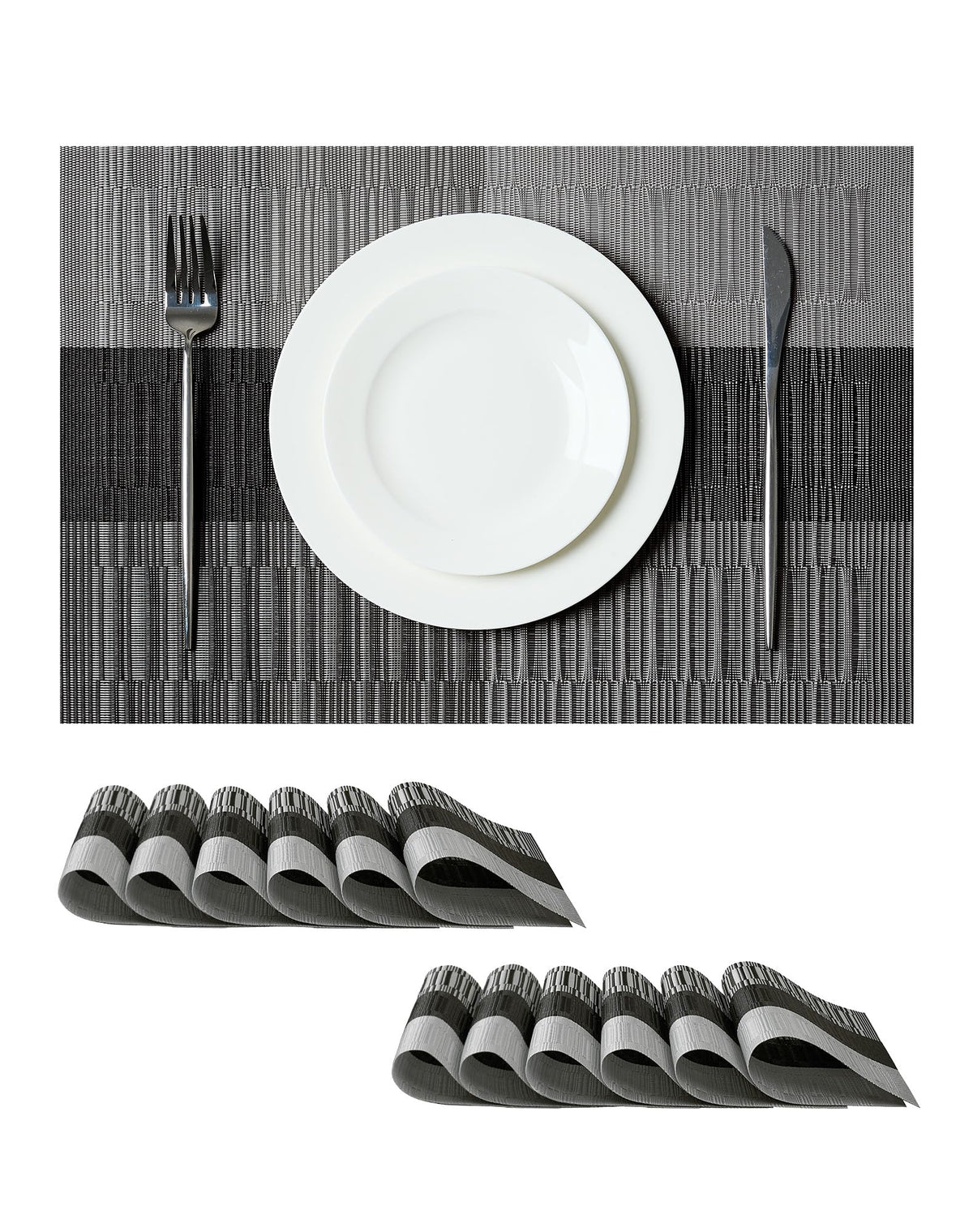 Beige Placemats Set of 6 - Heat-Resistant, Non-Slip Table Mats, Washable Woven Vinyl for Indoor & Outdoor Dining