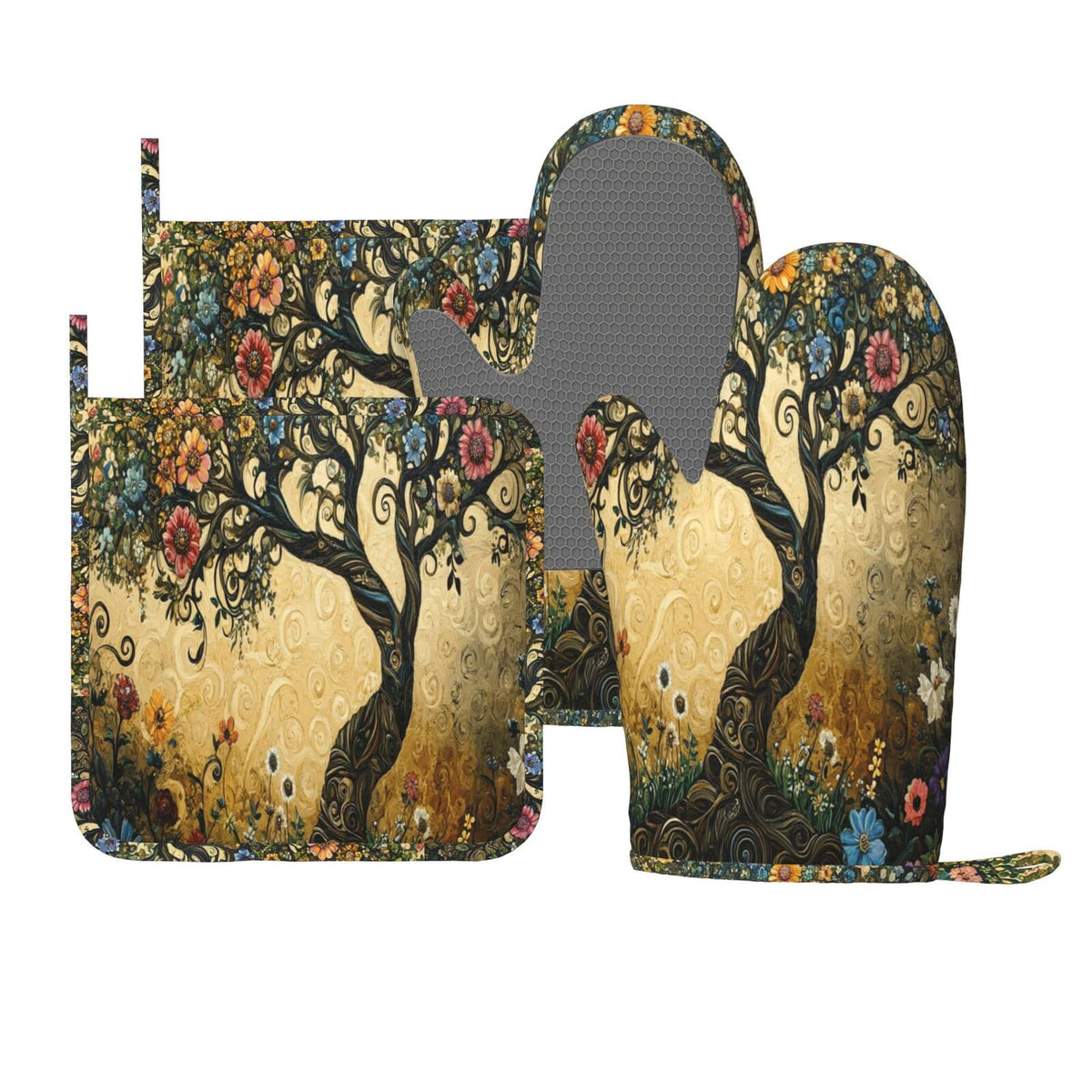 Mushroom Oven Mitts Pot Holders Set Silicone Vintage Magic Leaf Kitchen Gloves Potholders Heat Resistant for Chef Baking Cooking Grilling BBQ 4 Pack Mitt