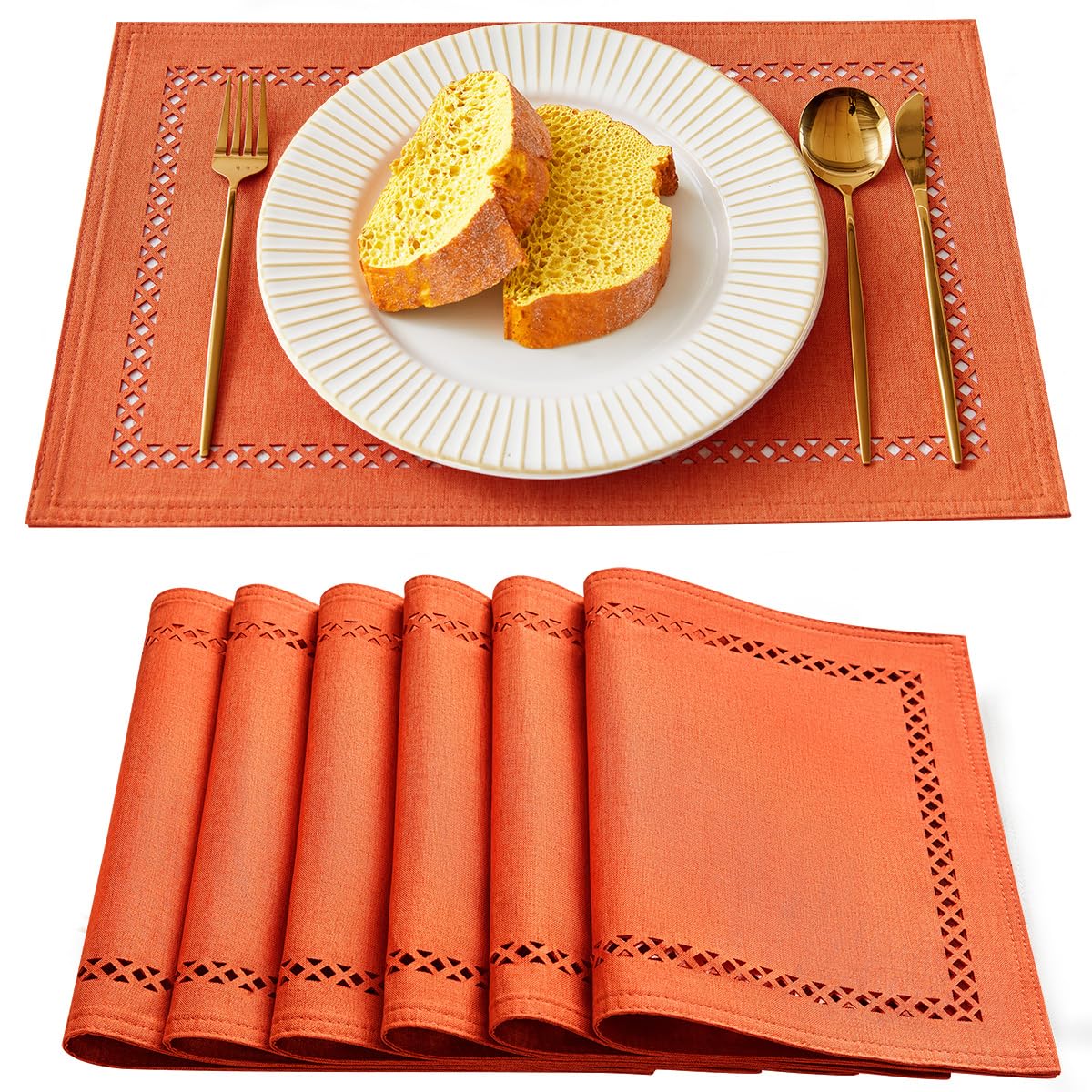 Orange Burlap Place Mats, Fall Placemats Set of 4, 12 x 18 Inch