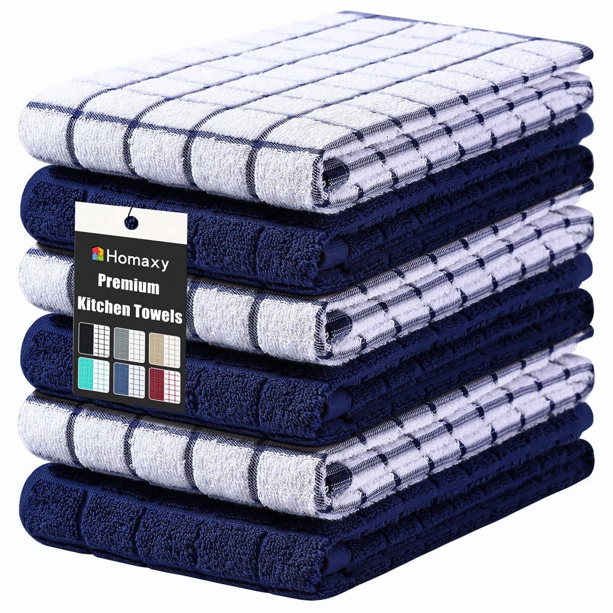 Homaxy Large Premium Cotton Kitchen Towels 16"x 28", 6 Pack, Grey