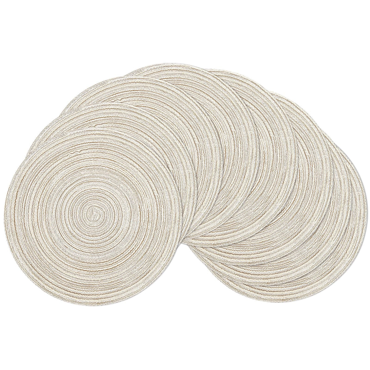 SHACOS Round Braided Placemats Set of 4 Washable Place Mats for Dining Tables 15 inch Non Slip Kitchen Table Mats (Beige, 4)
