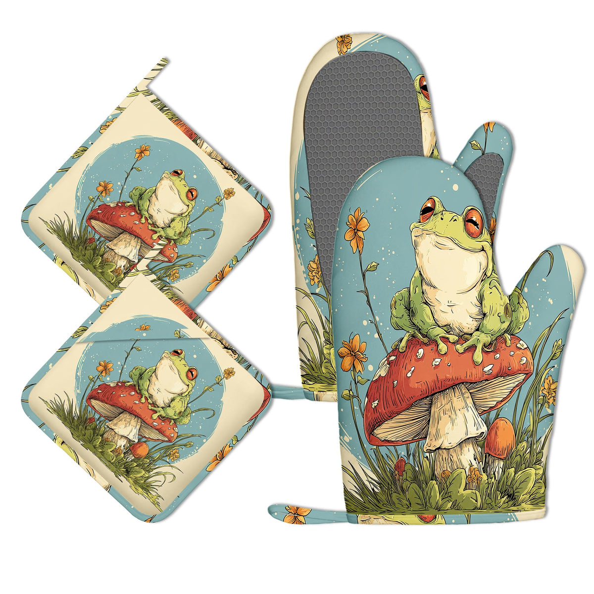Funny Baker Black Cat Oven Mitts and Pot Holders Sets of 4 PCS, I’M Baked Too Oven Gloves Potholder for Kitchen Cooking Baking BBQ Heat Resistant