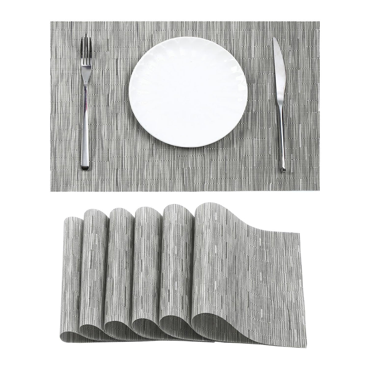 Beige White Placemats Set of 4 - Heat Resistant Non-Slip Place mats for Dining Table, Washable Durable PVC Vinyl Woven Table Mats(Beige White, 4)