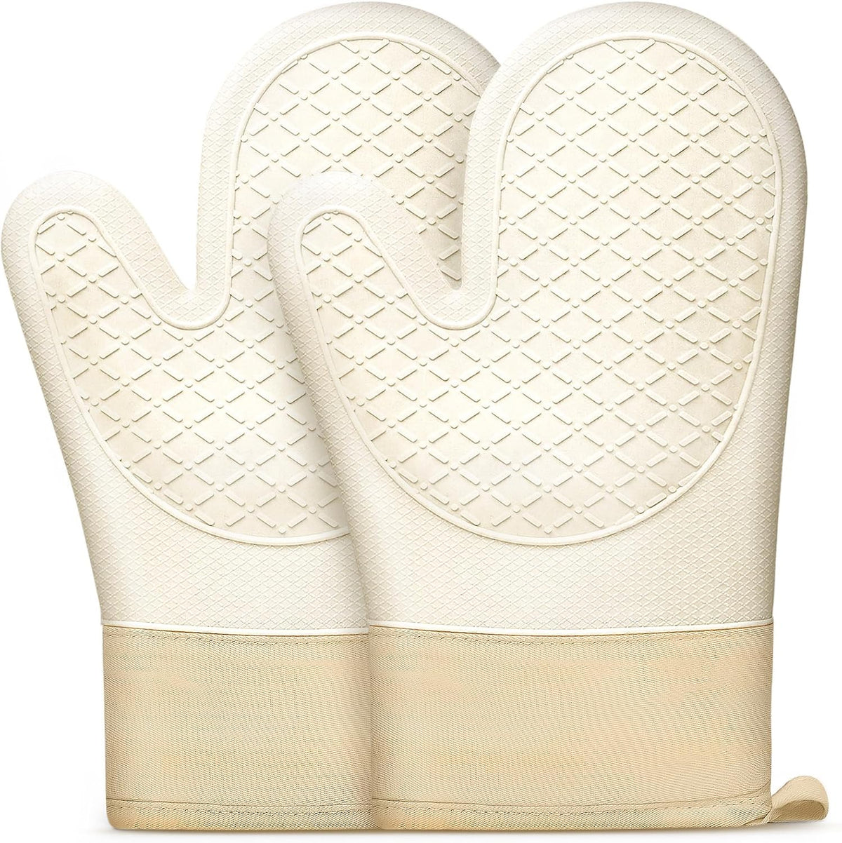 Silicone Oven Mitts 2 PCS, Heat Resistant Non-Slip Cotton Lining for Baking