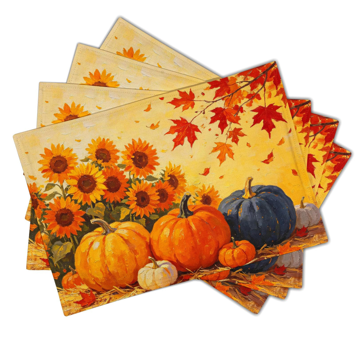 Fall Plaid Placemats Set of 4 Orange Navy Blue Buffalo Plaid Thanksgiving Themed Table Mats Farmhouse Place Mats Washable Linen Placemat for Party Kitchen Dining Decor 12x18 Inch