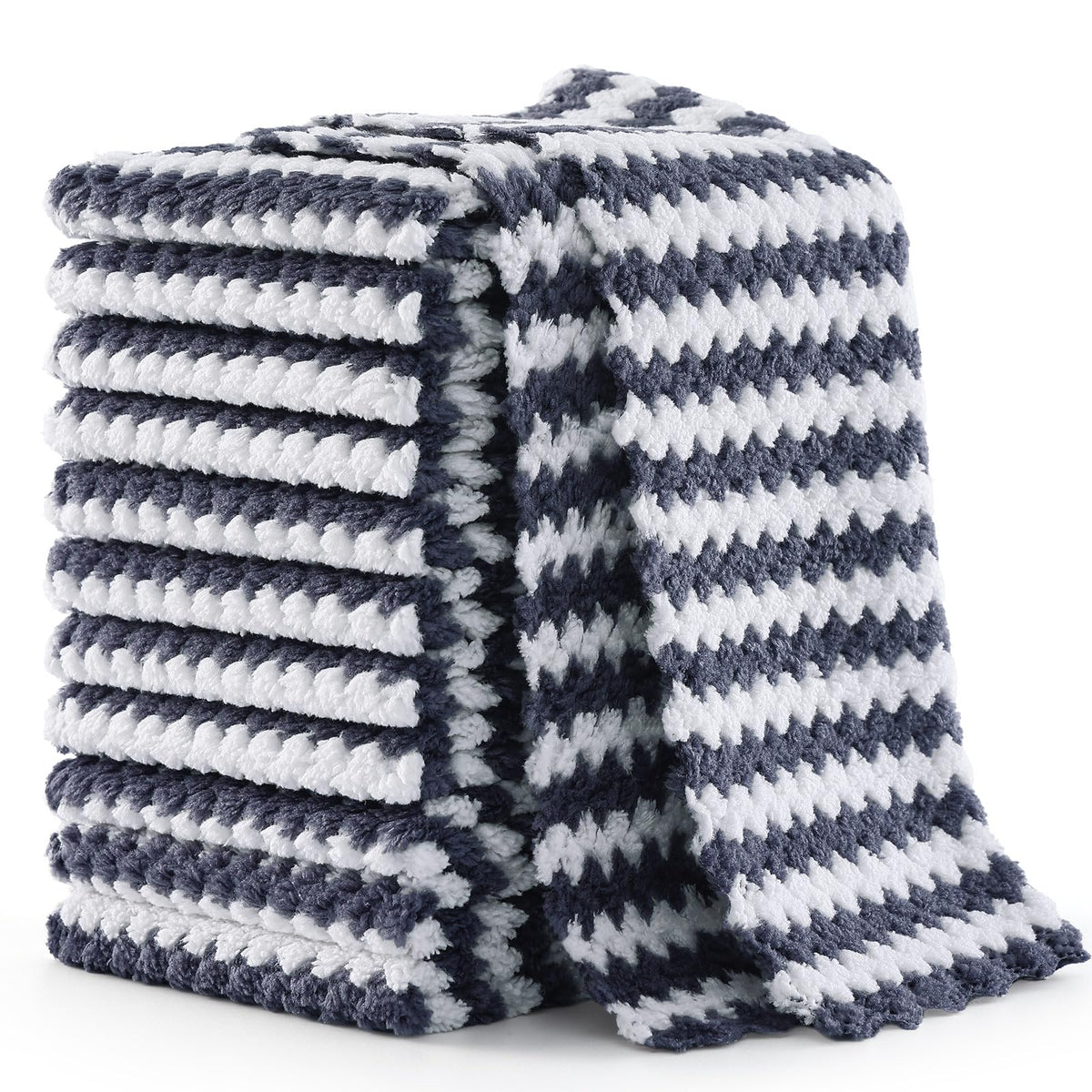 Homaxy 12 Pack Coral Velvet Dish Cloths, 10 x 10 inches, Dark Grey
