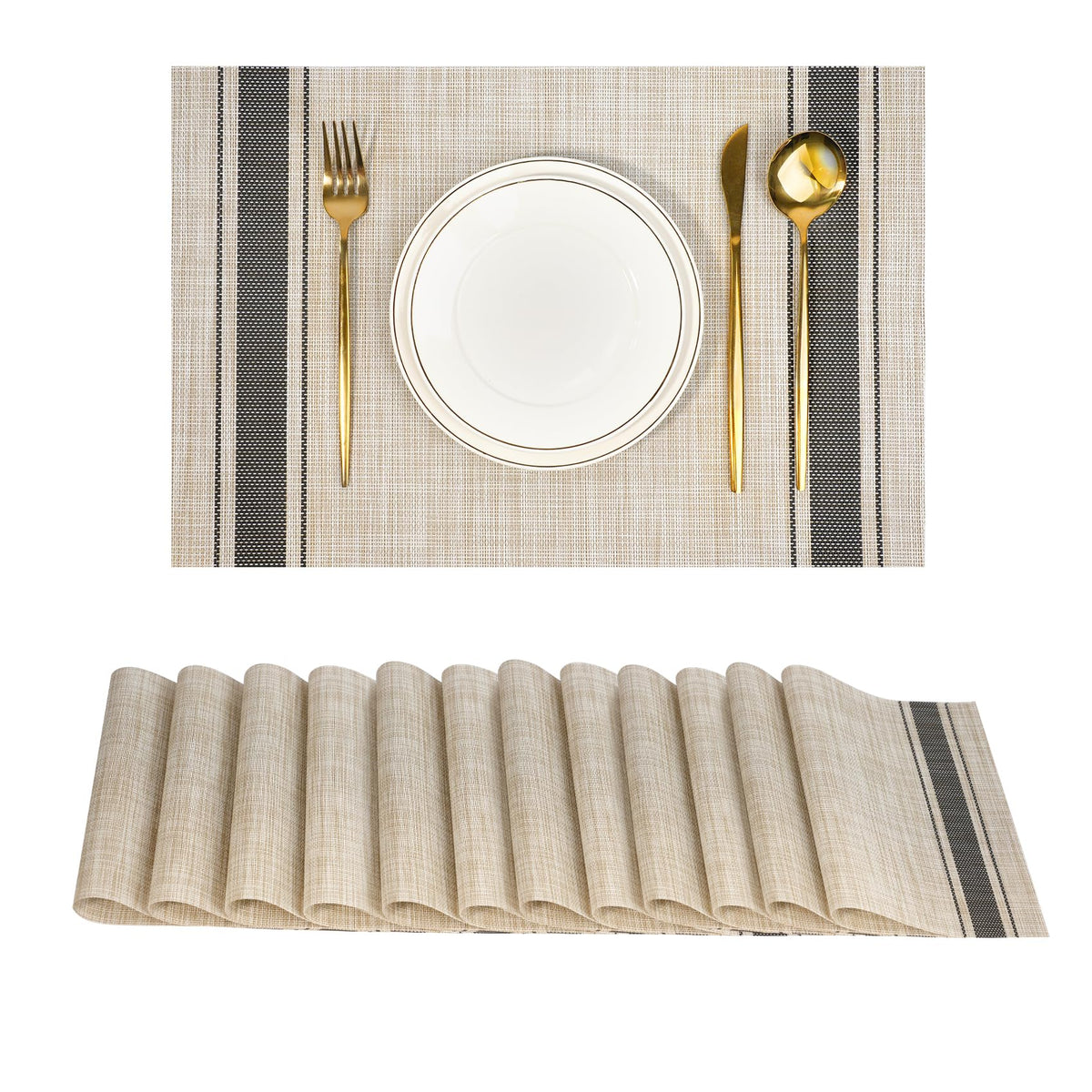 Placemats Set of 8，Non-Slip PVC Weave Table Mats Easy to Clean，Heat Resistant Place Mats for Kitchen Dining Table Decoration Indoor Outdoor，Beige