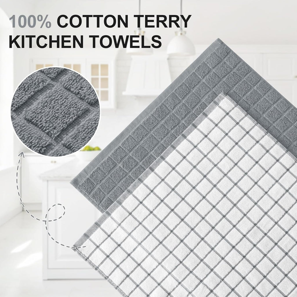 Homaxy Large Premium Cotton Kitchen Towels 16"x 28", 6 Pack, Grey