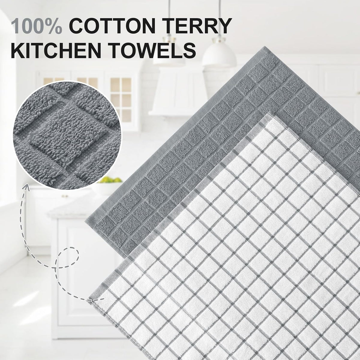 Homaxy Large Premium Cotton Kitchen Towels 16"x 28", 6 Pack, Grey