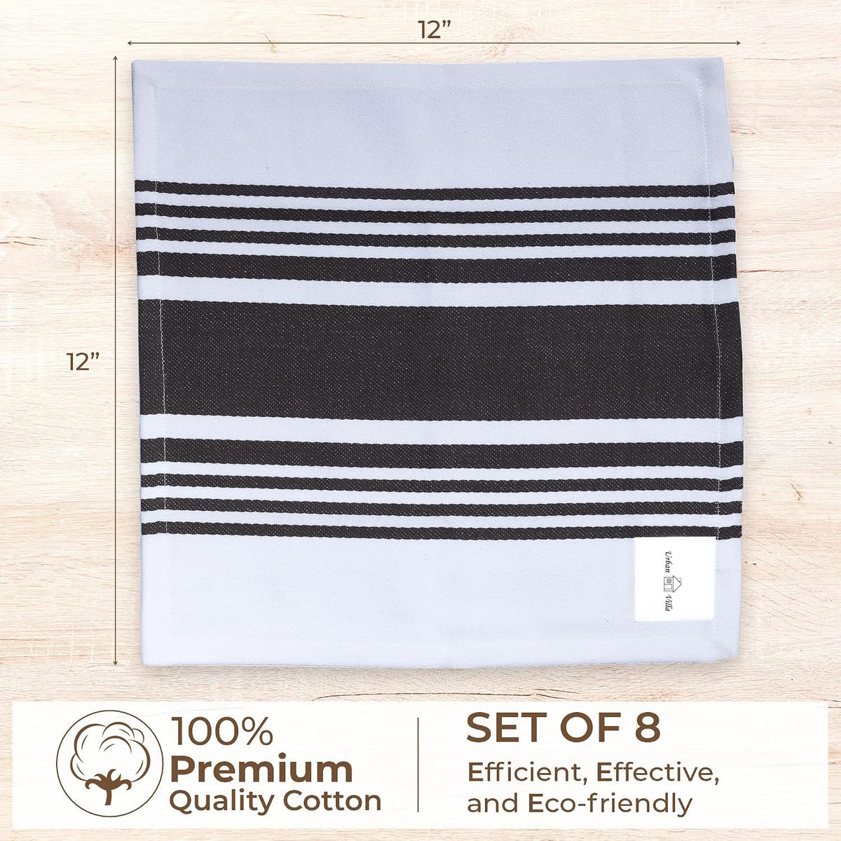 Urban Villa Kitchen Towels Cotton Dish Towels 12”x12” (Set of 8) Grey White