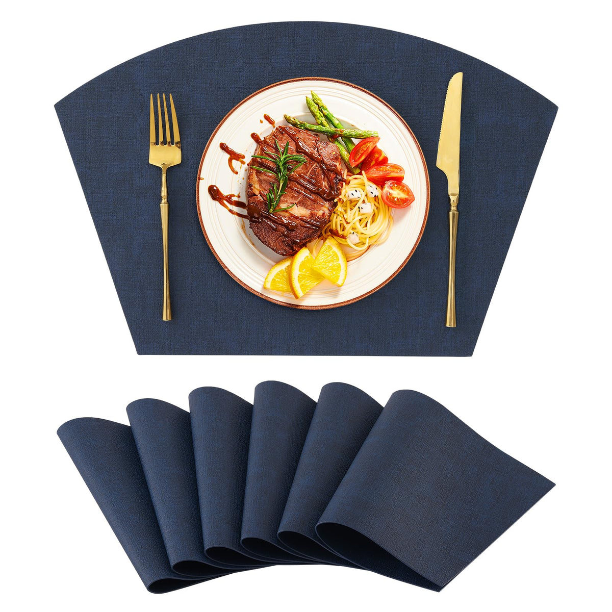 Homaxy Wedge Faux Leather Placemats for Round Table, Set of 6, Light Grey
