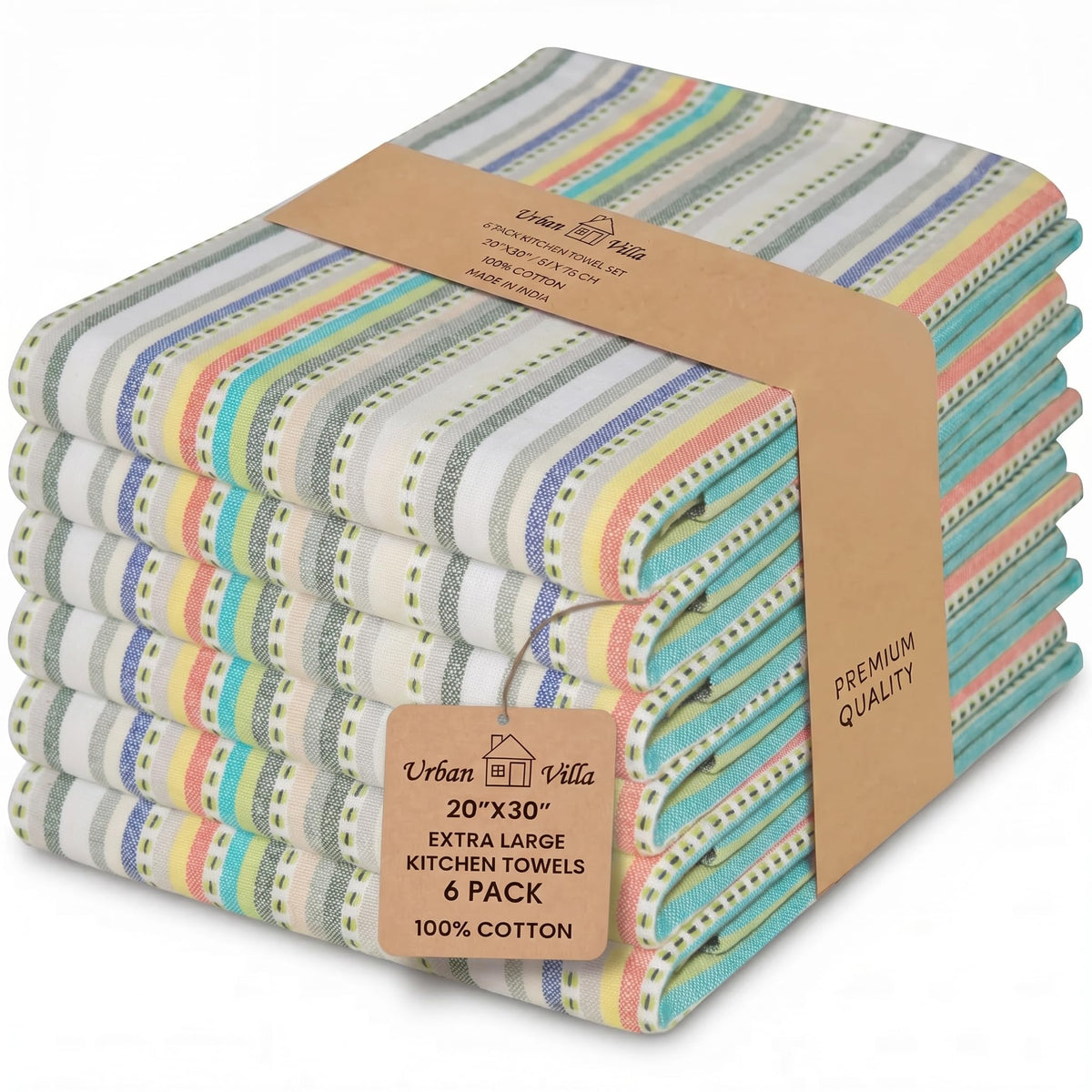 Urban Villa Kitchen Towels Cotton Dish Towels 12”x12” (Set of 8) Grey White