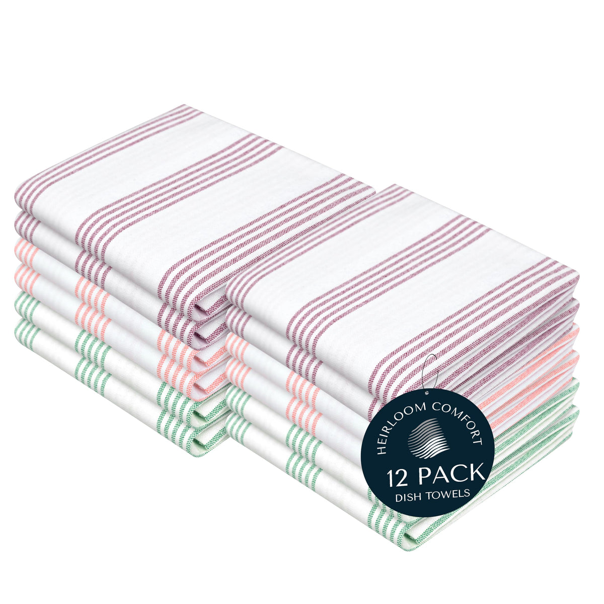 Rust Stripe Dish Towels, 5 Pack, 100% Cotton, Super Absorbent and Quick Dry, Multi Pin Striped Kitchen Towel Set, Durable Wash Cloths for Kitchen Use, Cleaning & Drying Dishes