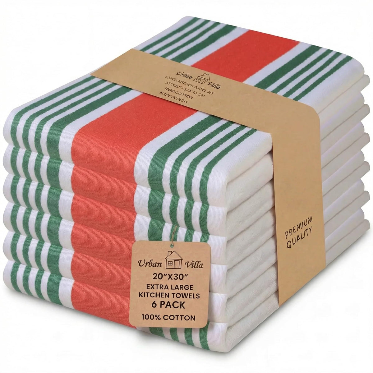 Urban Villa Kitchen Towels Cotton Dish Towels 12”x12” (Set of 8) Grey White