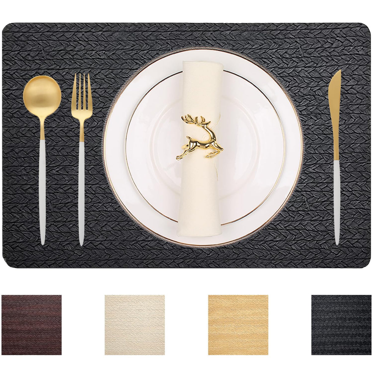 PIGCHCY Place Mats Heat-Resistant Non Slip Placemats Easy Wipe Clean Table Mats Woven Vinyl Placemats for Dining Table(Set of 6, Brown)