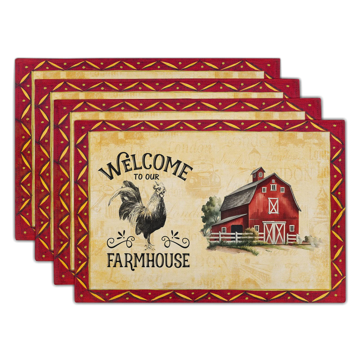 Giwawa Boho Ethnic Placemats Set of 4 Vintage Orange Brown Retro Flower Decorative Linen Table Place Mats 12"x18" Rustic Country Style Floral Place Mats Heat Resistance for Kitchen Dining Farmhouse