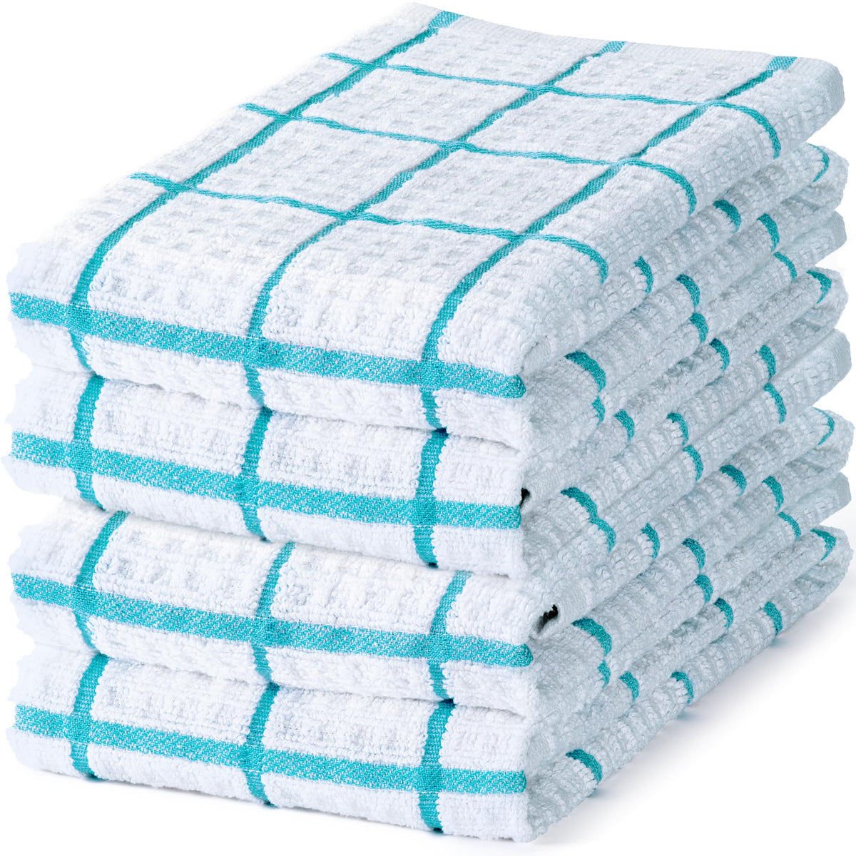 DecorRack Waffle Weave Kitchen Towels 15x25 in, Plaid, Gray (4 Pack)
