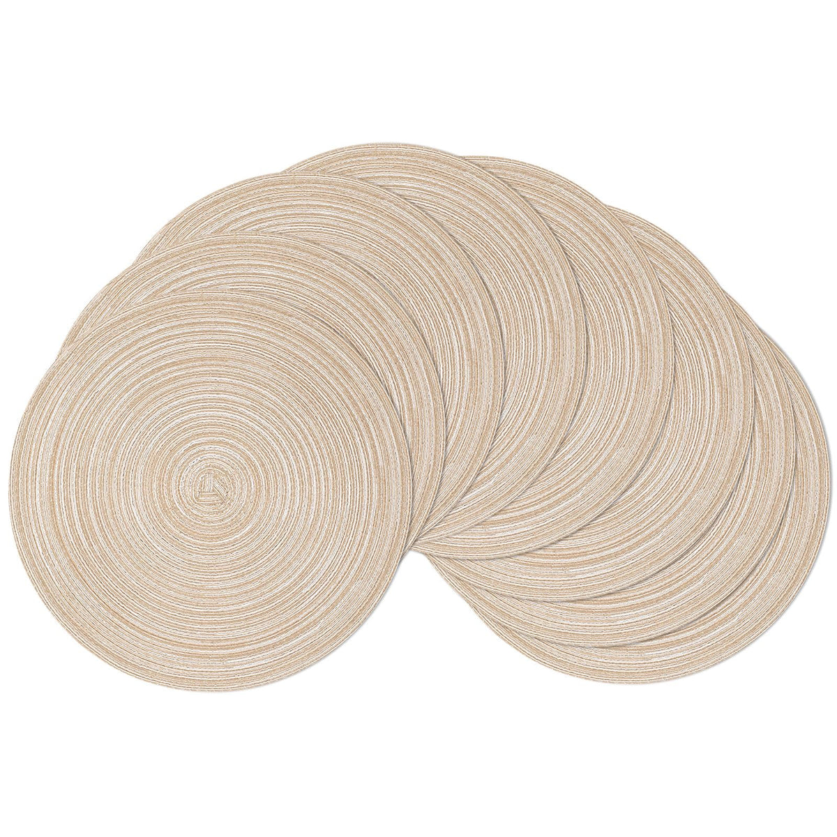 SHACOS Round Braided Placemats Set of 4 Washable Place Mats for Dining Tables 15 inch Non Slip Kitchen Table Mats (Beige, 4)