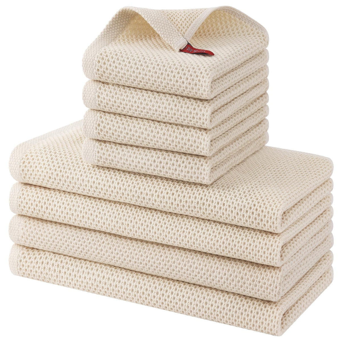 Kitinjoy 100% Cotton Kitchen Towels and Dishcloths Set, 8 Pack- Beige