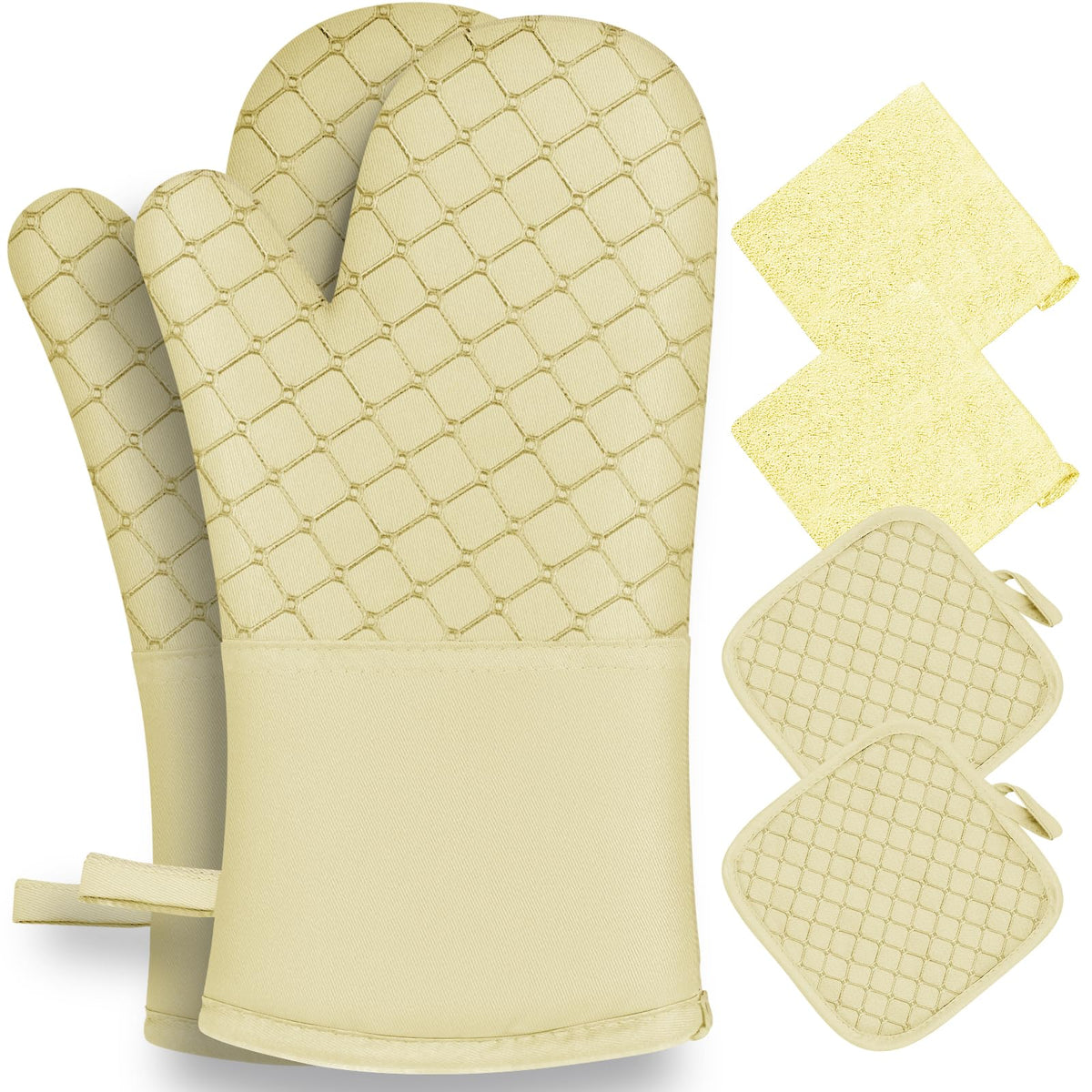 6 Pcs Oven Mitts and Pot Holders, 500℉ Heat Resistant Oven Mitts with Kitchen Towels Soft Cotton Lining and Non-Slip Silicone Surface Safe for Baking, Cooking, BBQ (Red)