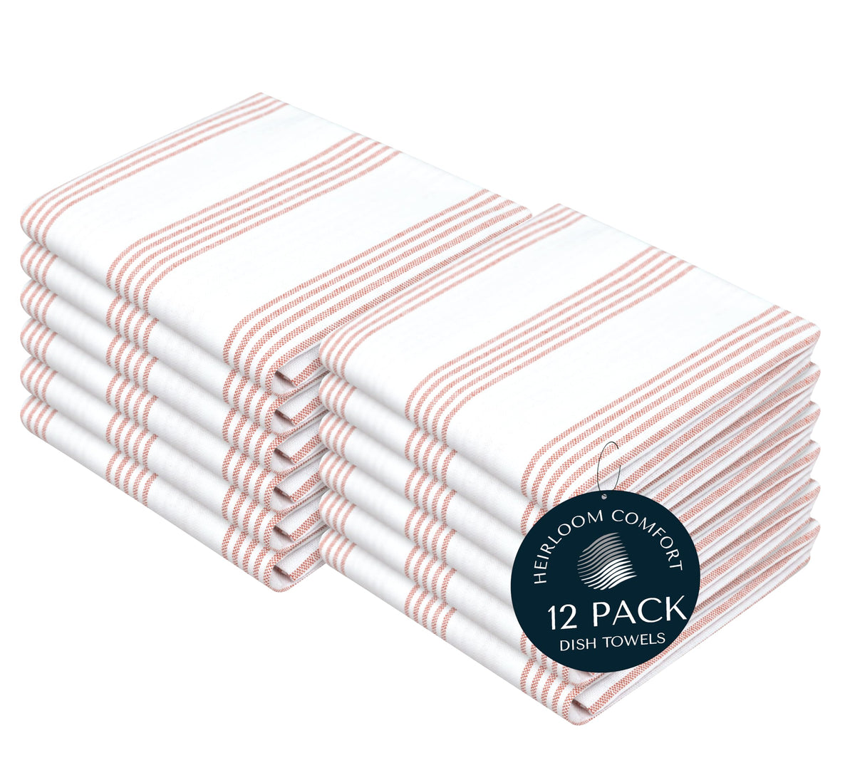 Rust Stripe Dish Towels, 5 Pack, 100% Cotton, Super Absorbent and Quick Dry, Multi Pin Striped Kitchen Towel Set, Durable Wash Cloths for Kitchen Use, Cleaning & Drying Dishes