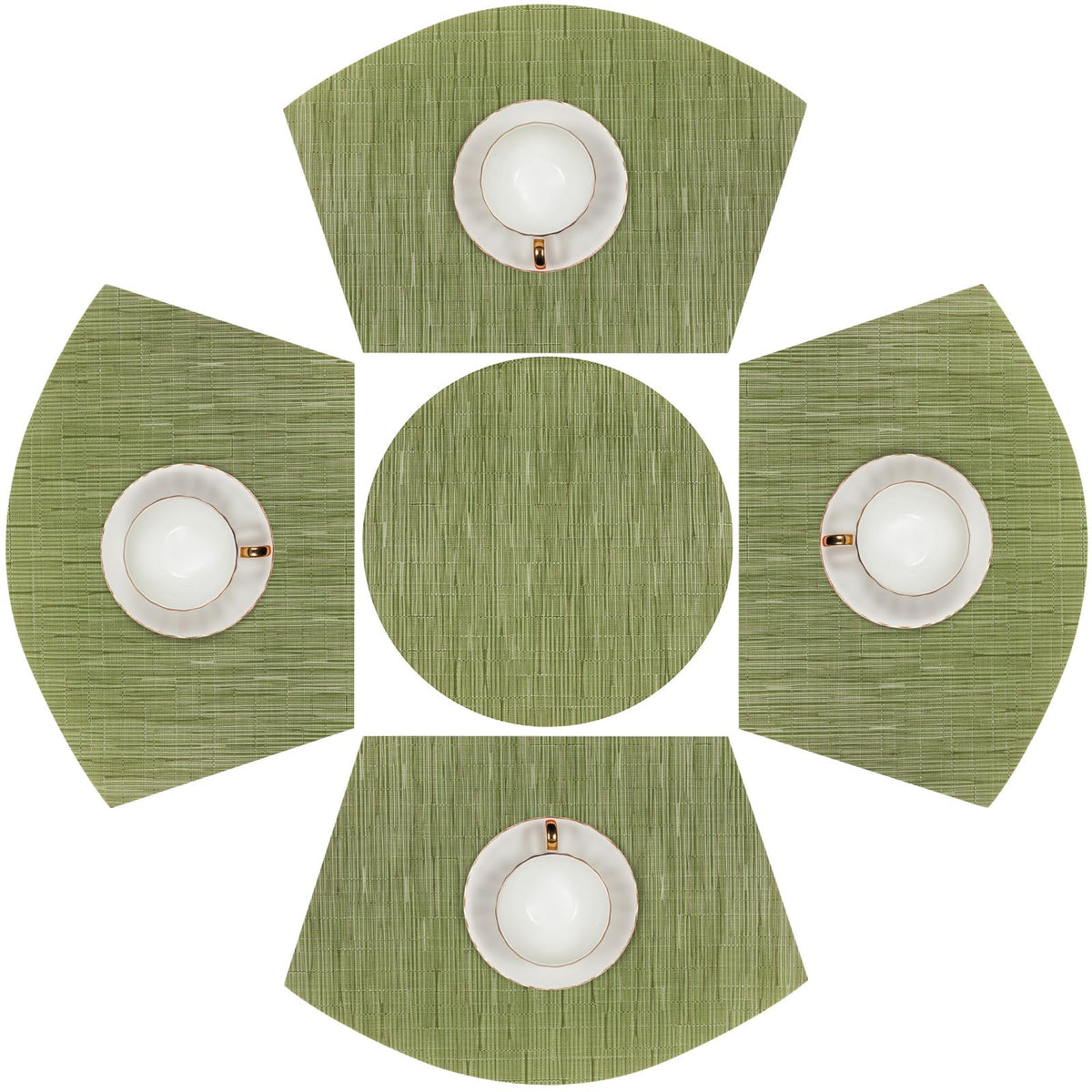 SHACOS Small Round Table Placemats Set of 5 Woven Vinyl Wedge Placemats with Centerpiece Round Table Mats Heat Resistant Wipe Clean (5, Black Gray)