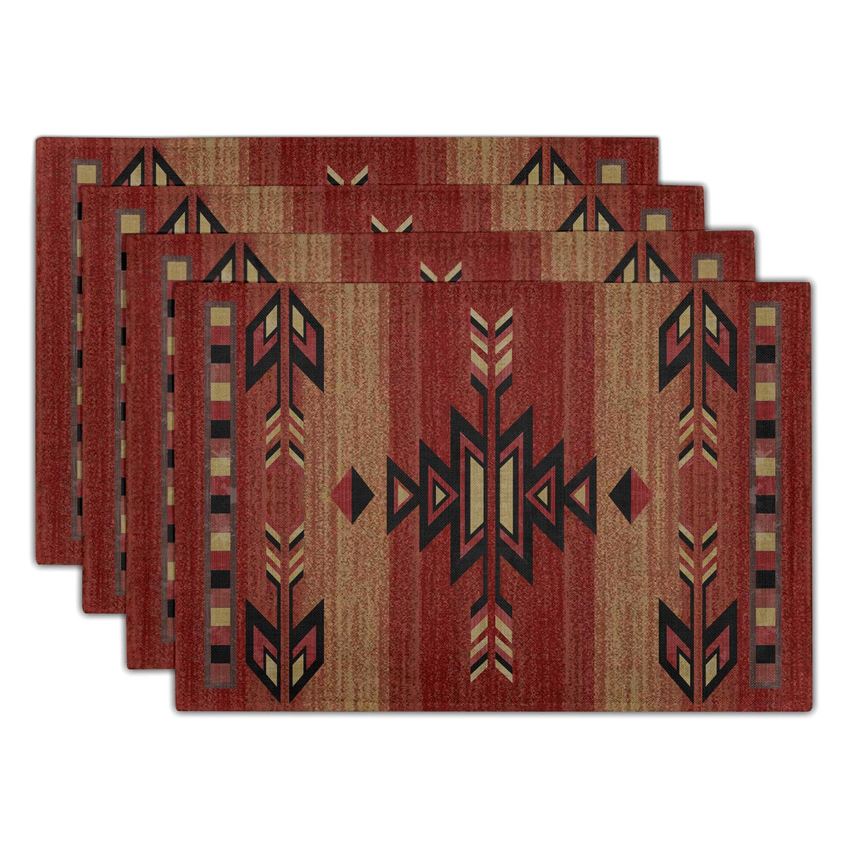 Giwawa Boho Ethnic Placemats Set of 4 Vintage Orange Brown Retro Flower Decorative Linen Table Place Mats 12"x18" Rustic Country Style Floral Place Mats Heat Resistance for Kitchen Dining Farmhouse