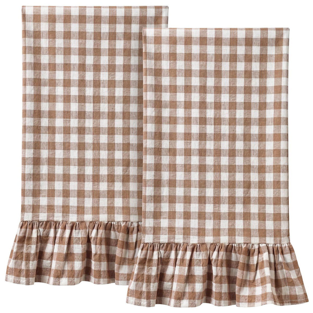 HunnmingRe 2 Pcs Green Gingham Kitchen Towels Cotton Ruffled