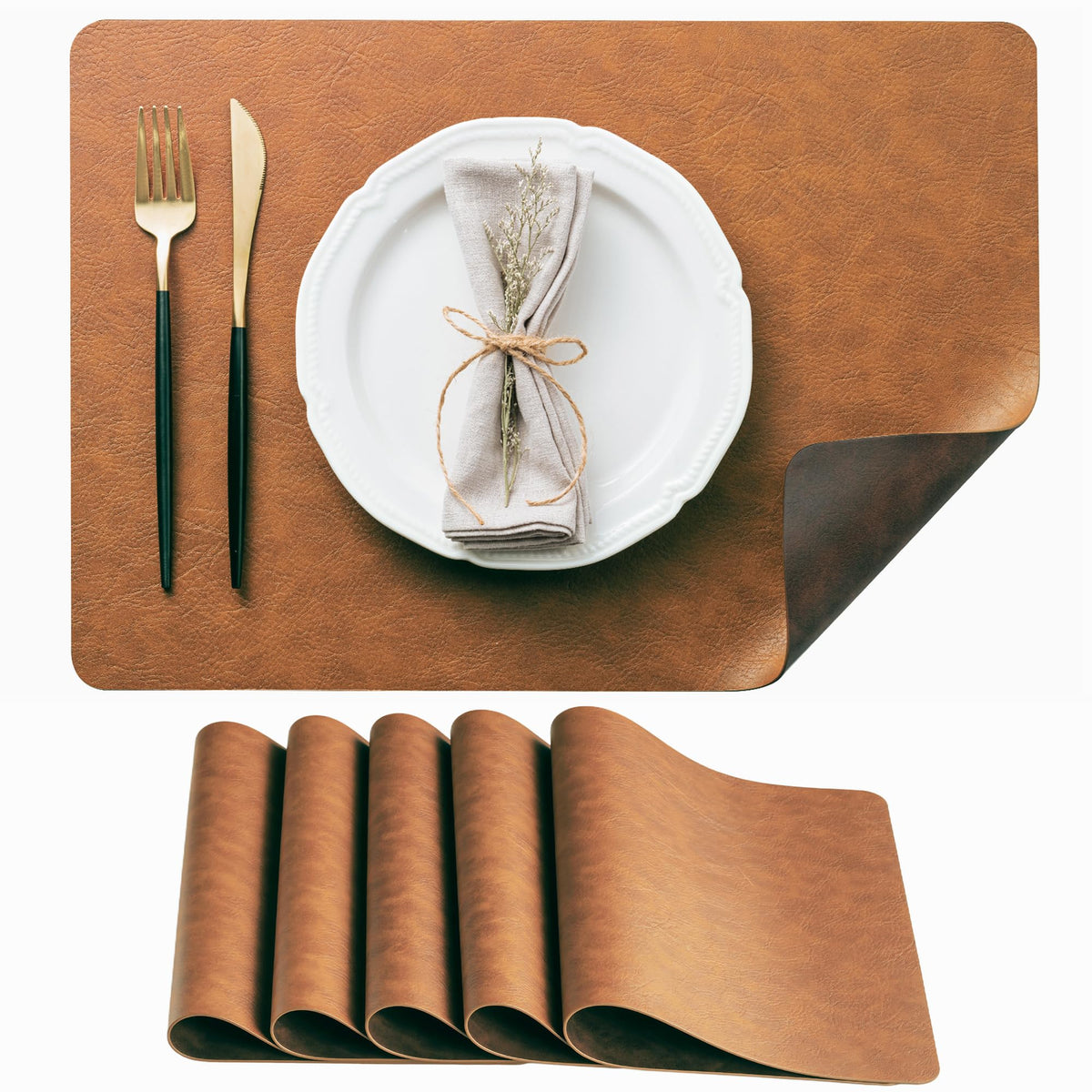DOLOPL Placemats Set of 6, Reversible Dual-Color Faux Leather Place Mats