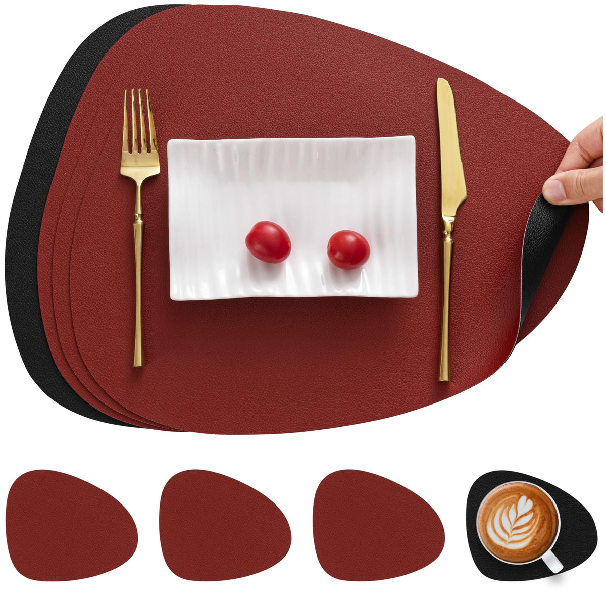 Myir JUN Placemats Set of 4 Faux Leather Placemats with Coasters