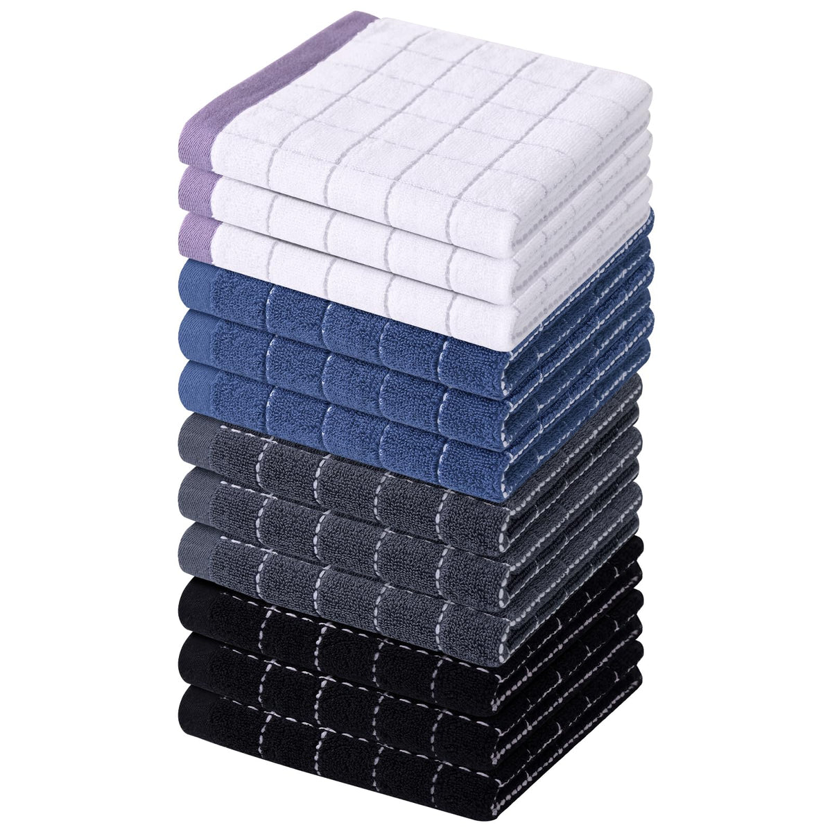 Homaxy 100% Cotton Terry Kitchen Towels, 4 Pack, Black