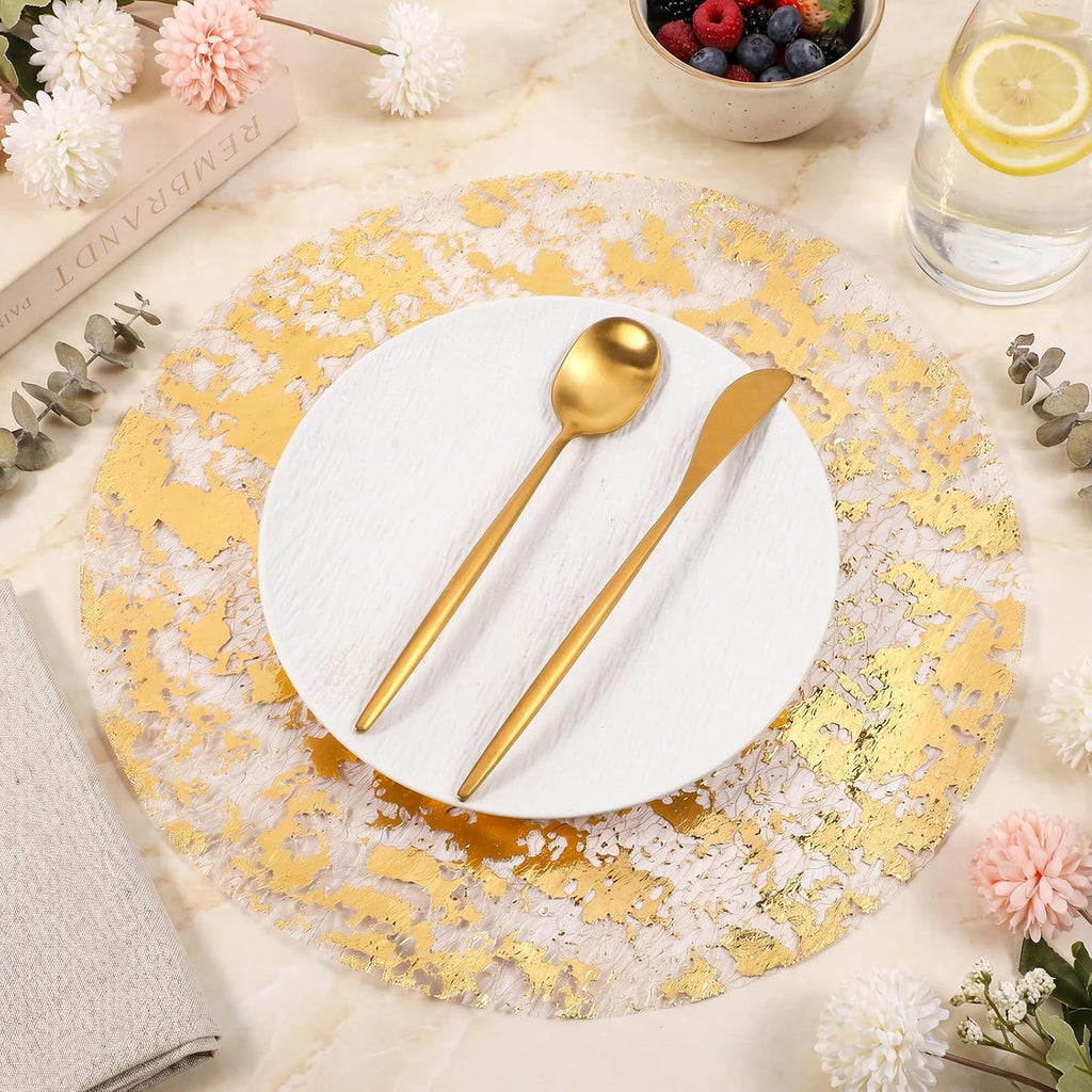 250Pcs 13'' Gold Foil Placemat Disposable, Mesh Pressed Table Doilies