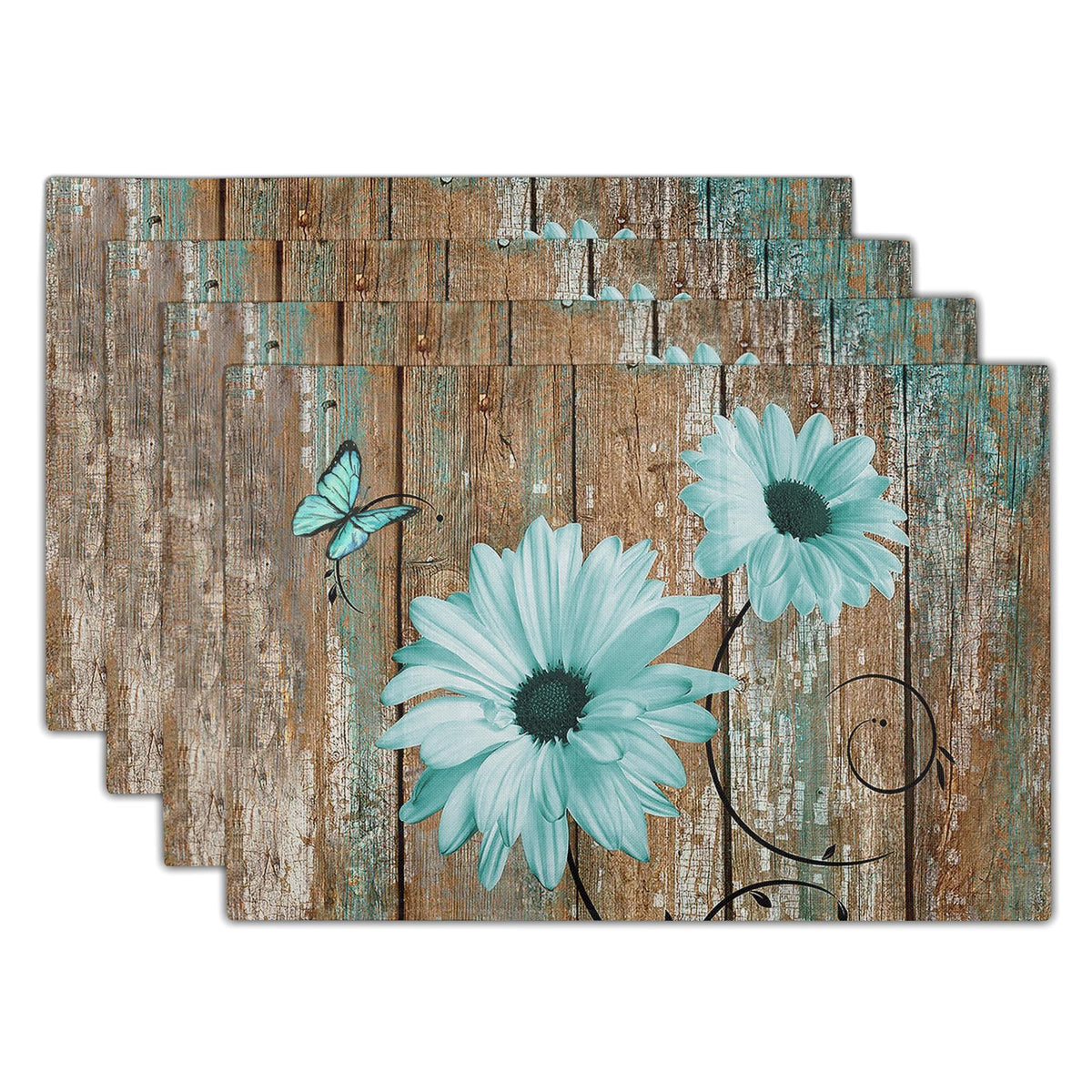 Giwawa Boho Ethnic Placemats Set of 4 Vintage Orange Brown Retro Flower Decorative Linen Table Place Mats 12"x18" Rustic Country Style Floral Place Mats Heat Resistance for Kitchen Dining Farmhouse