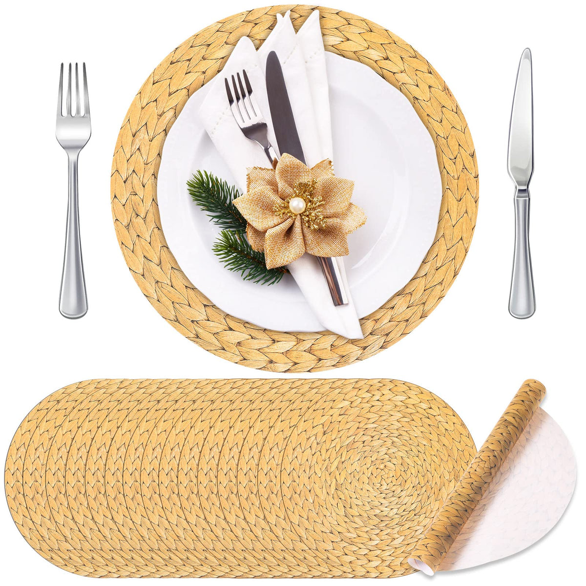 TaoBary 50 Pcs Disposable Wood Slice Grain Paper Placemats Bulk