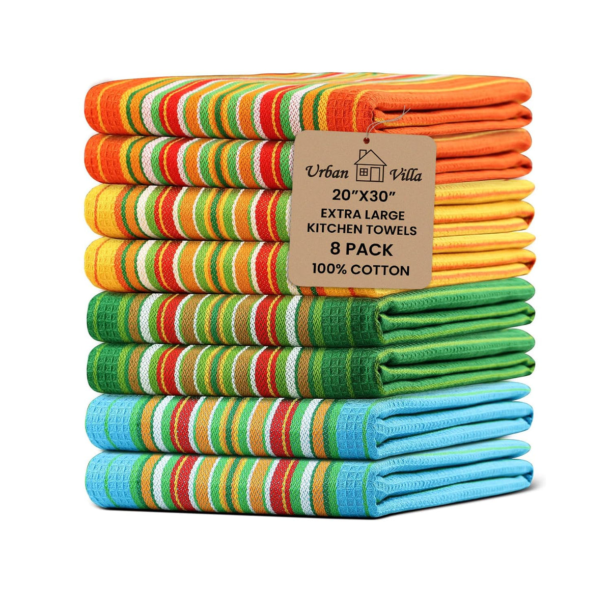Urban Villa Kitchen Towels Cotton Dish Towels 12”x12” (Set of 8) Grey White