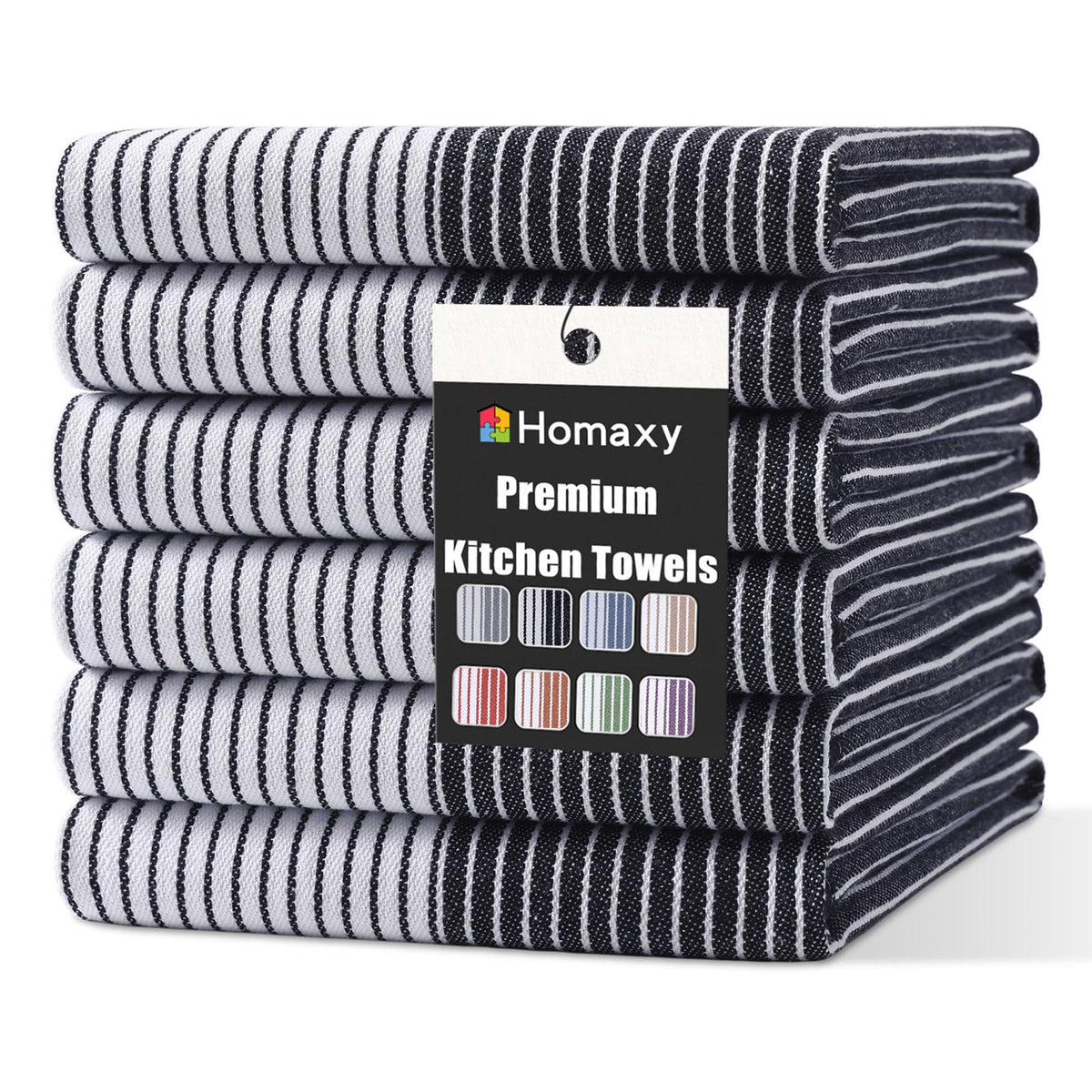 Homaxy Premium 100% Cotton Kitchen Towels 18"x28", 6 Pack, Khaki