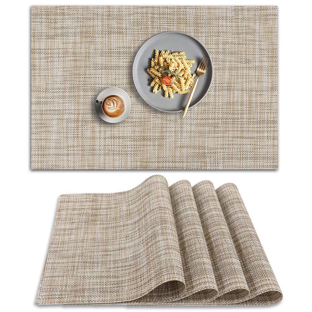 homEdge PVC Placemat, 4 PCS of Non-Slip Heat Resistant Place Mats, Washable Vinyl Placemats, Set of 4 – Red
