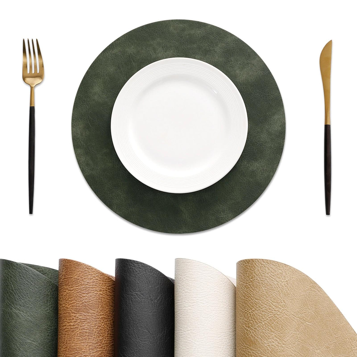 MOSAYT Vinyl Faux Leather Placemats, Set of 8, Reddish Brown