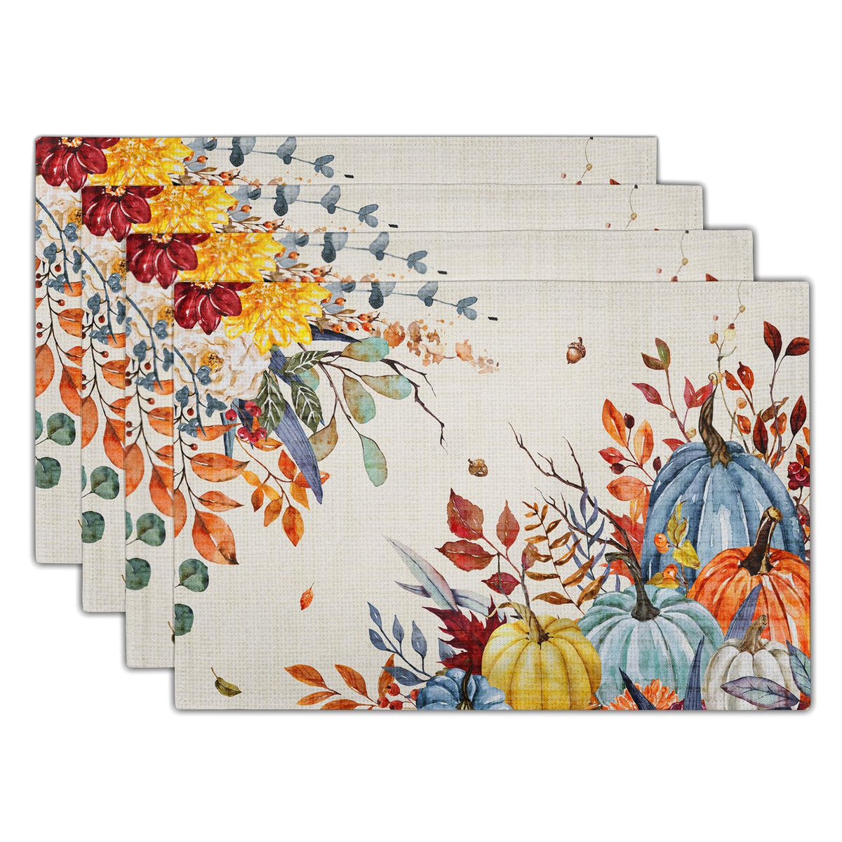 Giwawa Boho Ethnic Placemats Set of 4 Vintage Orange Brown Retro Flower Decorative Linen Table Place Mats 12"x18" Rustic Country Style Floral Place Mats Heat Resistance for Kitchen Dining Farmhouse