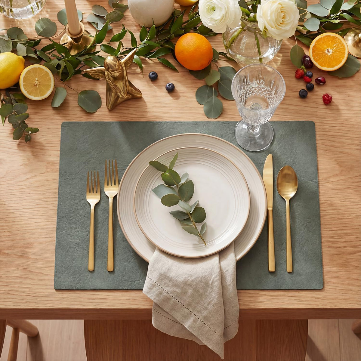 Artoid Mode Olive Green Faux Leather Placemats Set of 4
