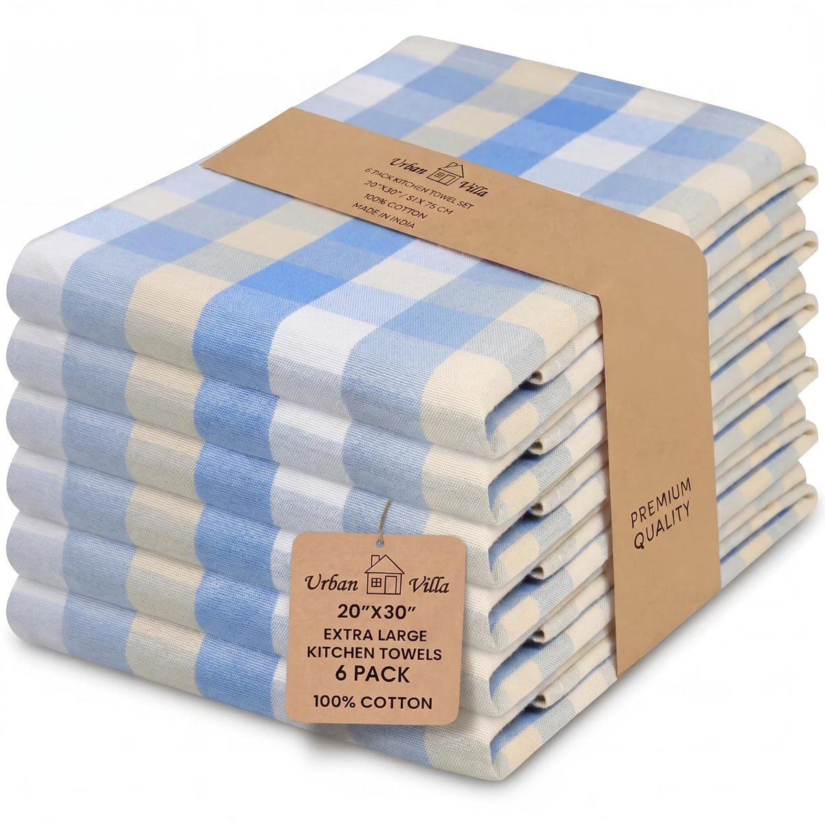 Urban Villa Kitchen Towels Cotton Dish Towels 12”x12” (Set of 8) Grey White