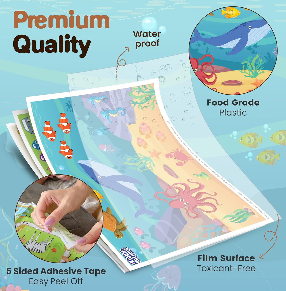 40 Pack Waterproof Disposable Placemats for Baby, Place mats for Kids, Toddler - Kids Placemats for Dining Table Tyke, Restaurants, and Travel (Aquarium, Alphabet and Zoo Theme)