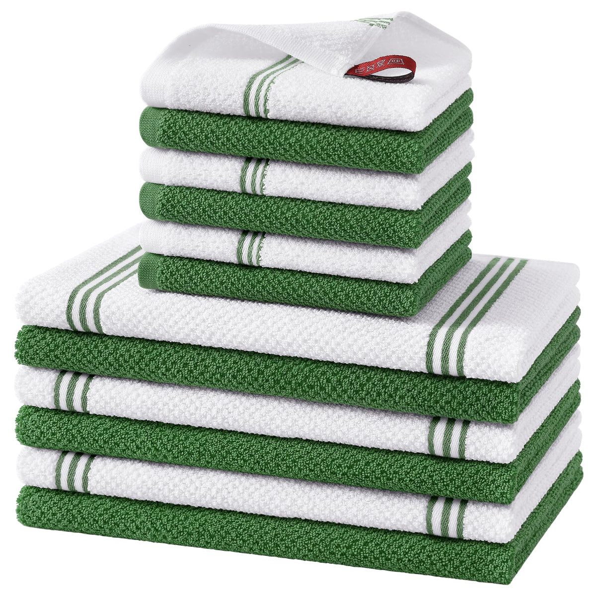 Homaxy Dual Design Kitchen Towels and Dishcloths Set, 8 Pack, Dark Grey