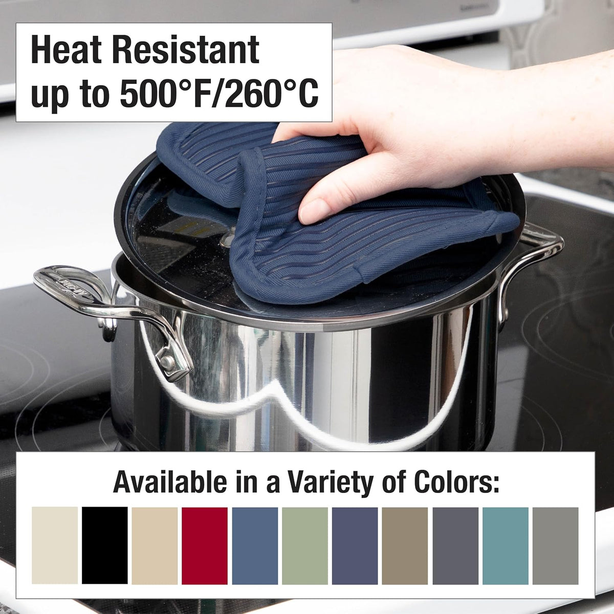 All-Clad Premium Pot Holder & Hot Pad: Heat Resistant to 500 Degrees - 100% Cotton, 10"x6.25" Hot Pad for Kitchen and Barbeque, (2-Pack), Indigo